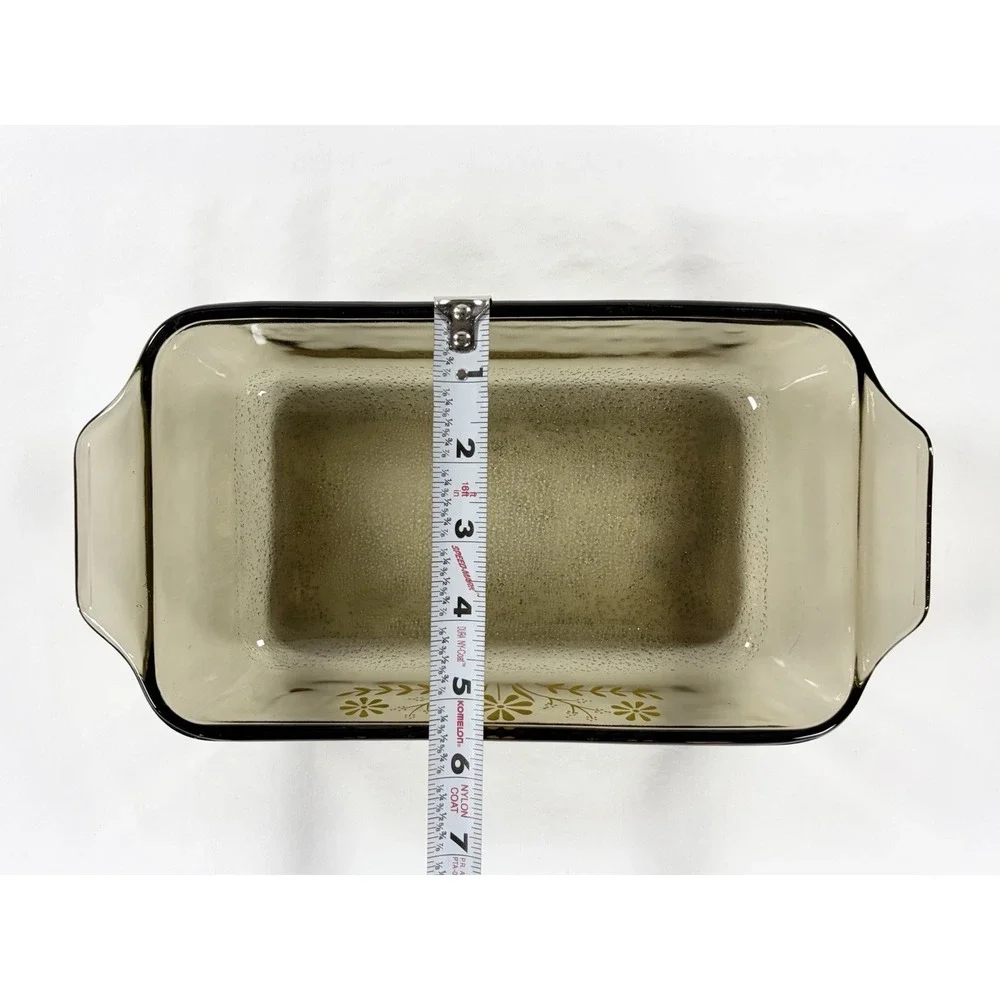 Vintage Glasbake Smoked Amber Glass Yellow Daisy Flower Loaf Pan‎ Casserole Dish